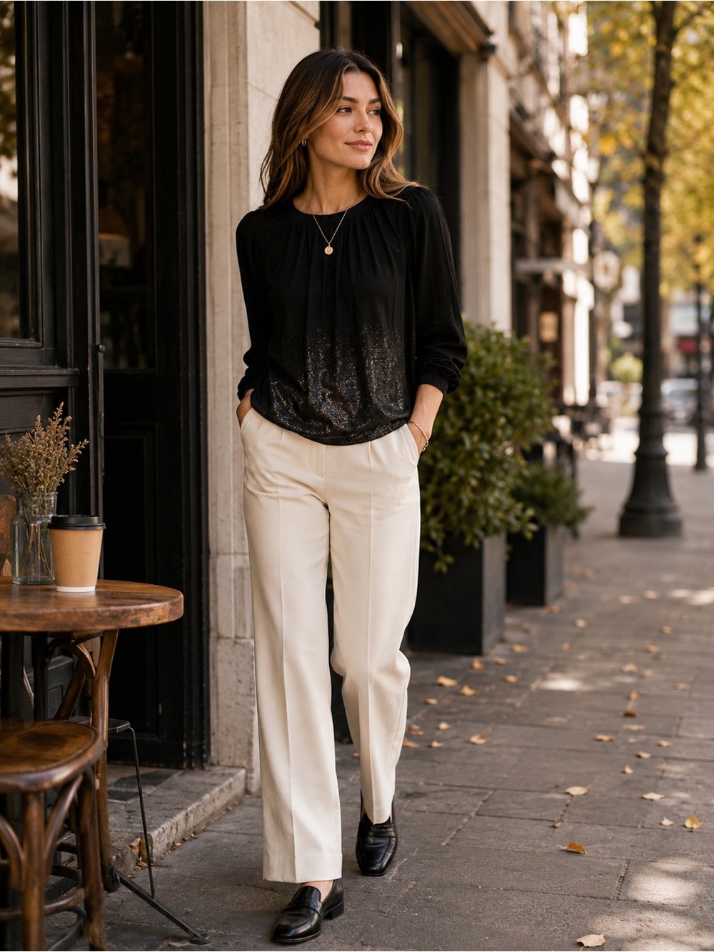 Cloth & Stone Black EcoVero Metallic Hem Blouse XS Quiet Luxury Minimalist